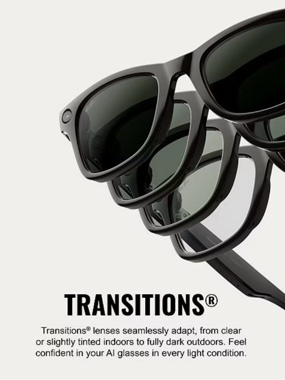 Brand New Ray-Ban Wayfarer Black Smart Glasses with Transition Lenses & Case